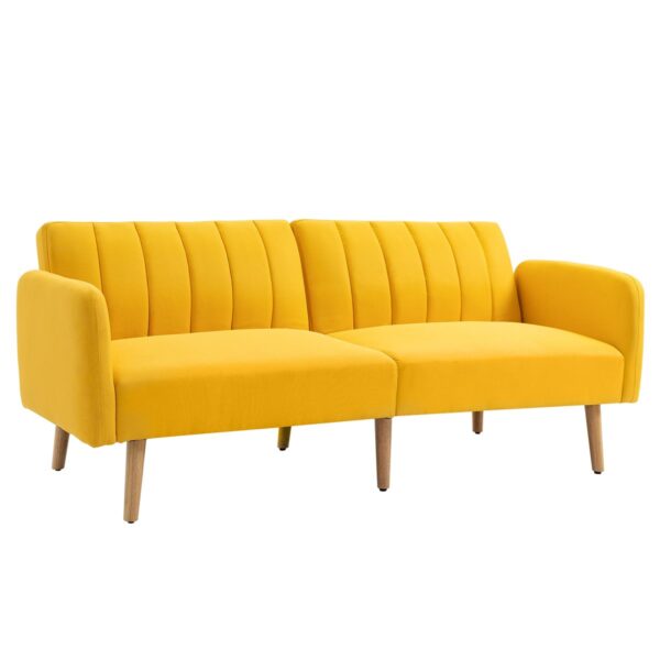 HOMCOM Sofá Cama 2 Plazas Plegable en Lino Sintético con Respaldo Ajustable y Reposabrazos – Amarillo (173x75x73 cm)
